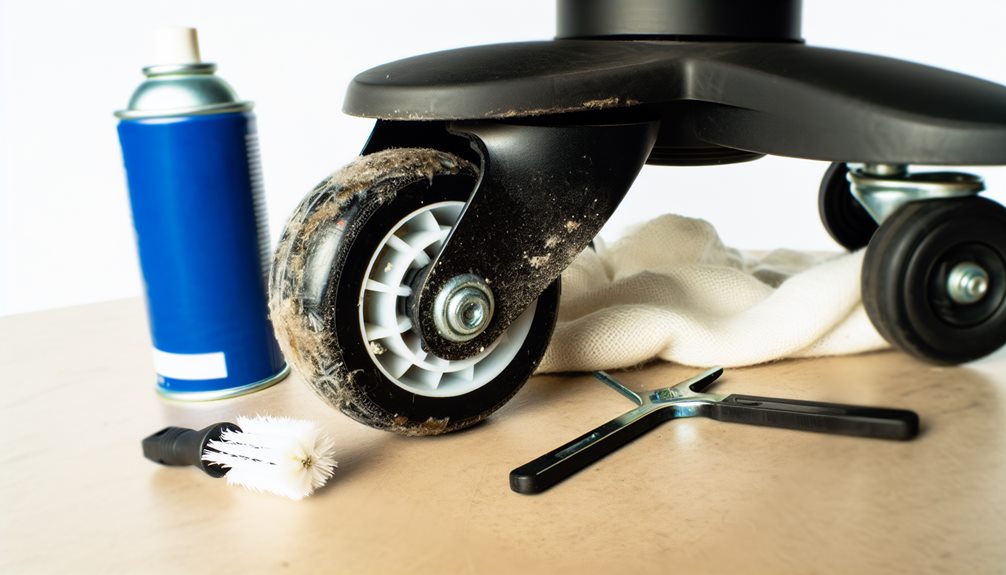 caster with brush and lubricant for cleaning